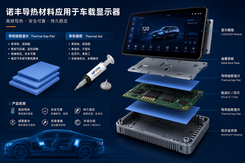 诺丰导热材料方案应用于车载显示器 诺丰导热材料方案应用于车载显示器